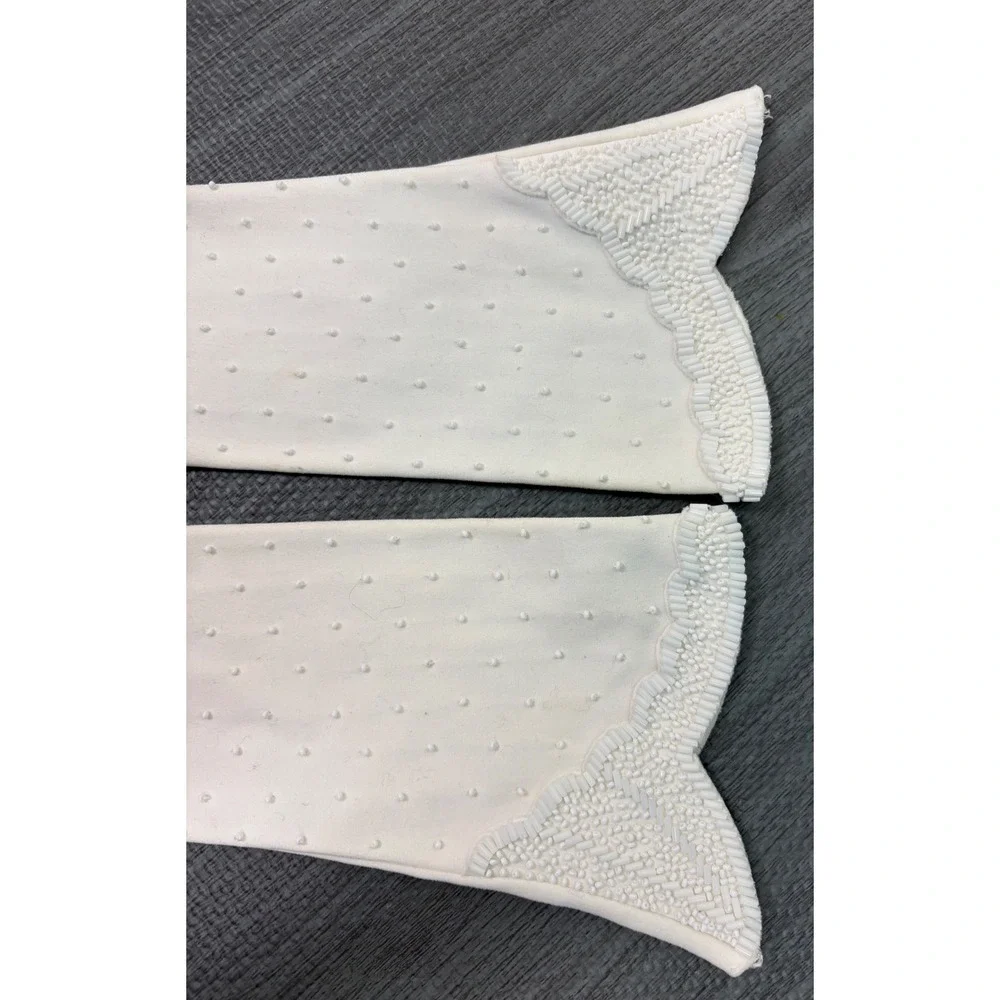 Invicta Opera Gloves 6.5 White Vintage Beaded Cotton Mid Century Formal Wedding